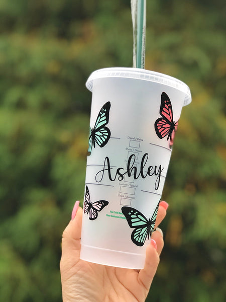 Butterfly Starbucks Venti Tumbler Cup -Customized Matte butterflies Cup