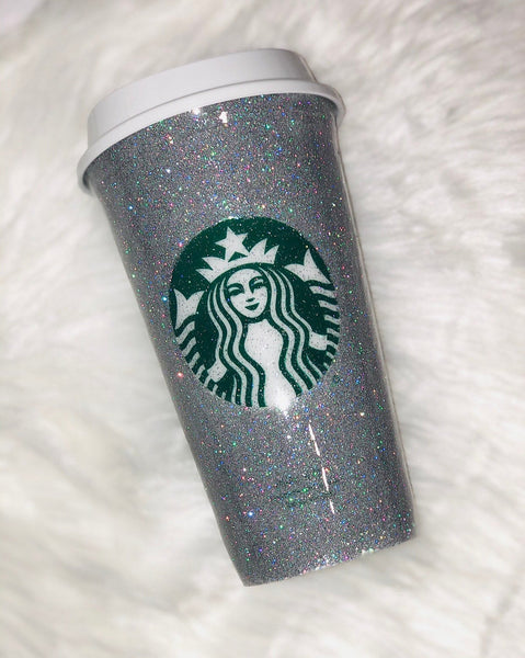 Glitter Starbucks Reusable Hot Cup - Silver Holo custom glitter- Rhine –  Pink Fashion Nyc