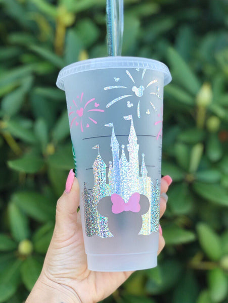 Rose Gold Castle with Silver Glitter Fireworks Cold Cup
