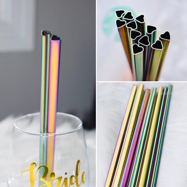 Rainbow Heart Shape Metal Straws, Valentines Straws,Reusable Straws
