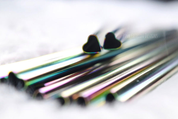 Rainbow Heart Shape Metal Straws, Valentines Straws,Reusable Straws
