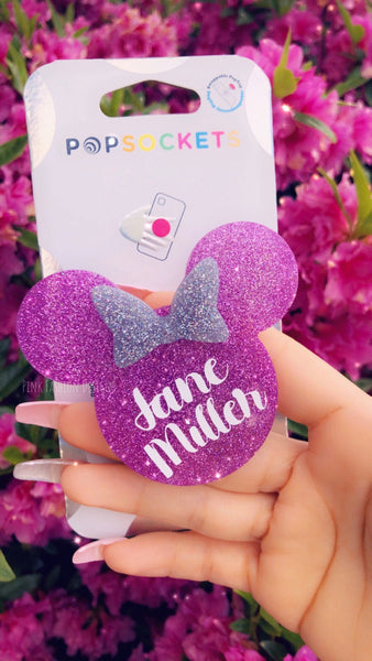 Minnie Inspired Pop socket,Minnie mouse pink phone grip, Minnie Bow Badge holder pop socket Free shipping grip