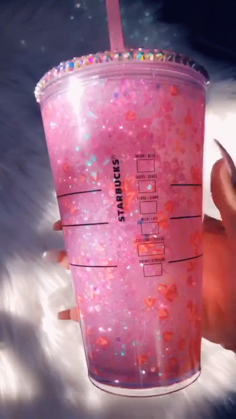 Snowglobe Starbucks Pink drink Pink Tumbler - Starbucks insulated glitter bling tumbler 24 oz 16 oz Free shipping Tumbler