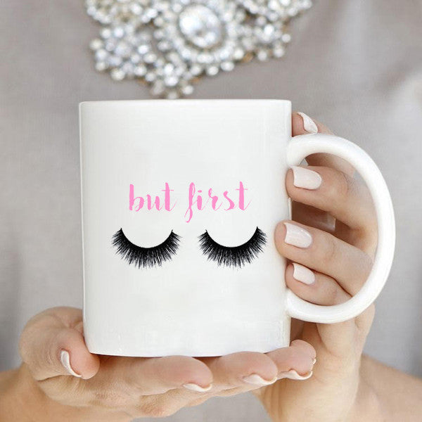But First Eye Lashes Mug - Pink Fashion Nyc