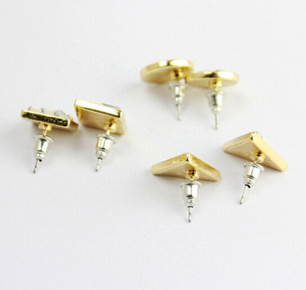 Geometric White Turquoise Stud Earrings - Pink Fashion Nyc