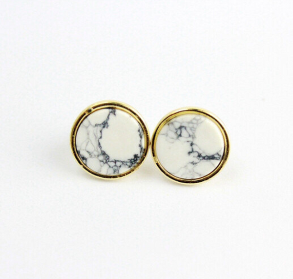 Geometric White Turquoise Stud Earrings - Pink Fashion Nyc
