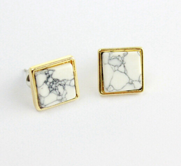 Geometric White Turquoise Stud Earrings - Pink Fashion Nyc