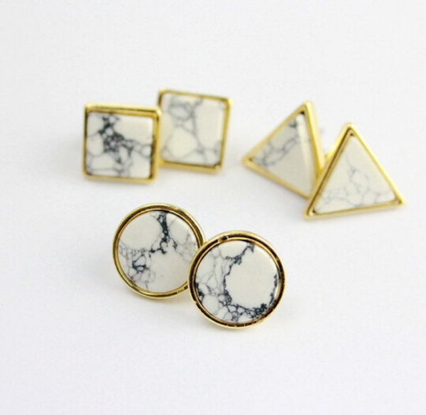 Geometric White Turquoise Stud Earrings - Pink Fashion Nyc