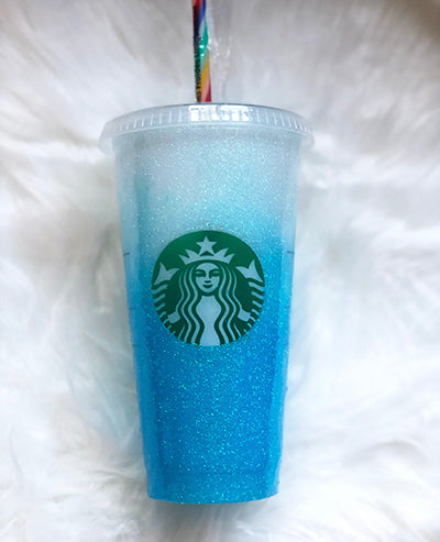 Starbucks Ombre Blue Glittered Customized Cup