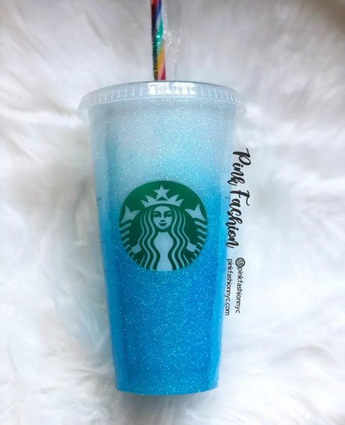 Starbucks Ombre Blue Glittered Customized Cup