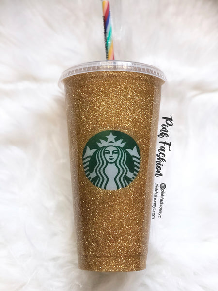 Starbucks Gold Glittered Customized Cup