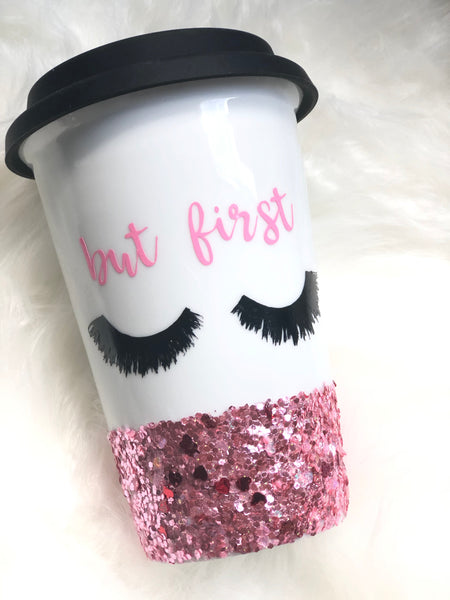 Glitter But first eyelashes Mug