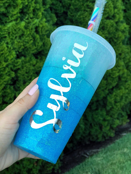 Starbucks Glitter Customized Cup Free Shipping - Blue Ombre