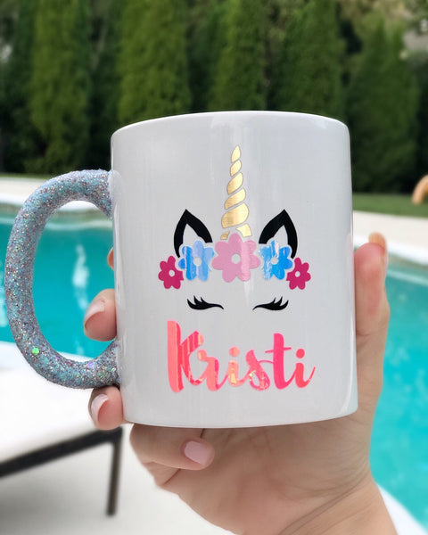 Unicorn Customized Glitter holder Mug, Personalize Glitter holder Ceramic Mug