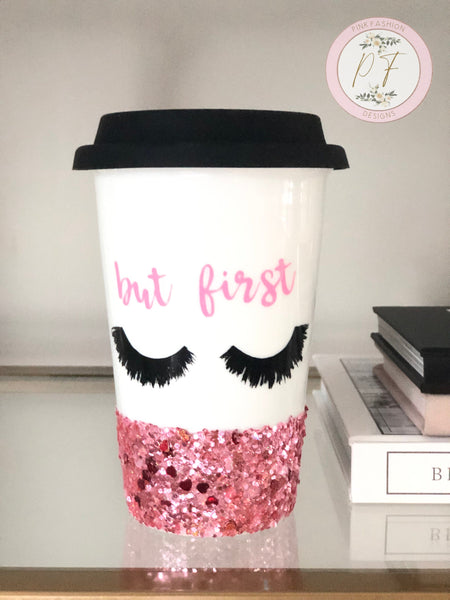 Glitter But first eyelashes Mug