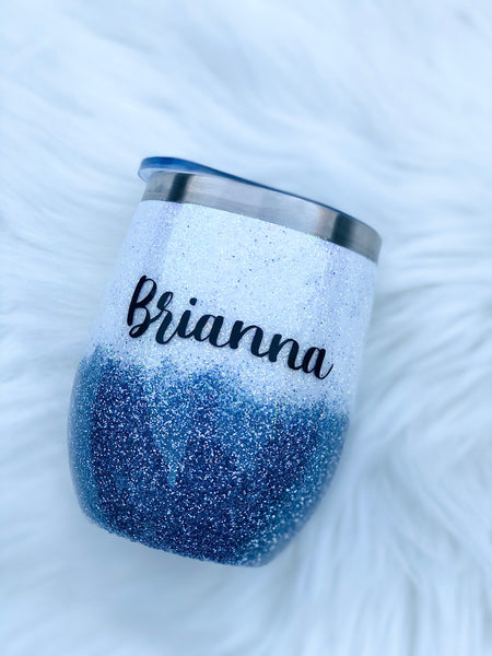Glittered Wine Tumbler - Customize Wine Tumbler with Glitter 12 oz