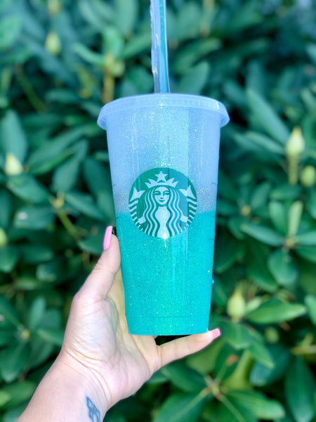 Starbucks Glitter Customized Cup - Green Ombre