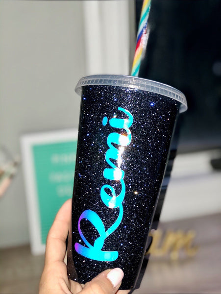 Starbucks Glitter Customized Cup- Navy Dark Gray
