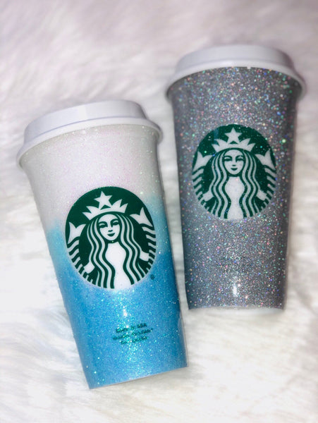 Starbucks Glitter Blue ombre Customized Hot Cup - Blue ombre custom glitter- Rhinestone hot starbucks cup Free shipping