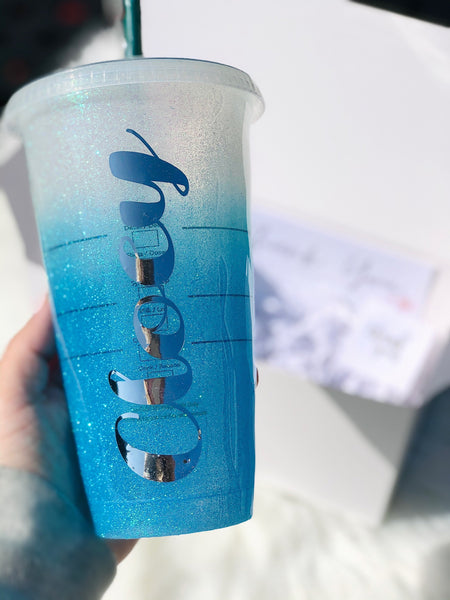 Starbucks Glitter Customized Cup Free Shipping - Blue Ombre