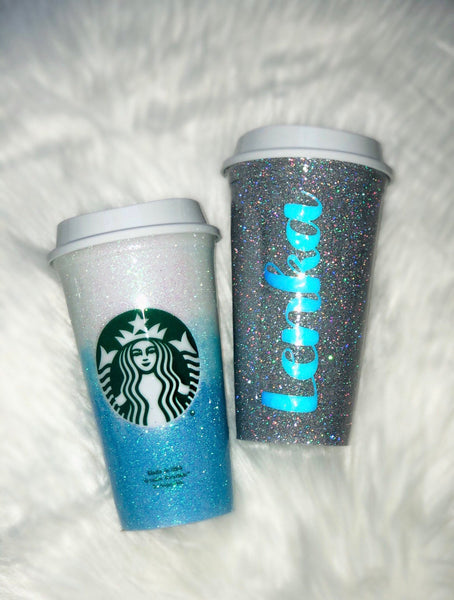 Starbucks Glitter Blue ombre Customized Hot Cup - Blue ombre custom glitter- Rhinestone hot starbucks cup Free shipping