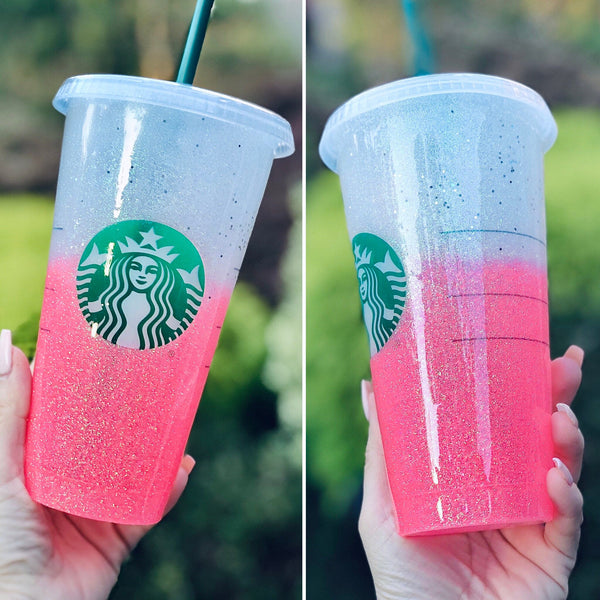 Starbucks Glitter Customized Cup - Custom Light Coral ombre
