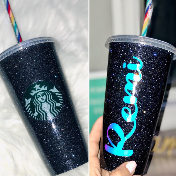 Starbucks Glitter Customized Cup- Navy Dark Gray