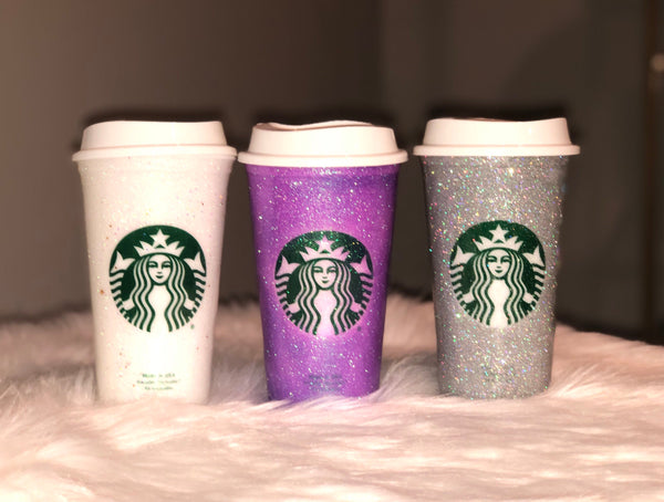 Glitter Starbucks Reusable Hot Cup - Silver Holo custom glitter- Rhinestone hot starbucks cup