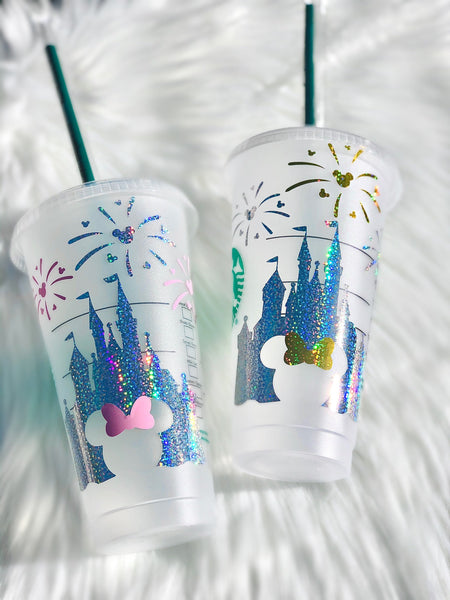 Customized Starbucks Cup Disney Castle Inspired- Silver&gold details