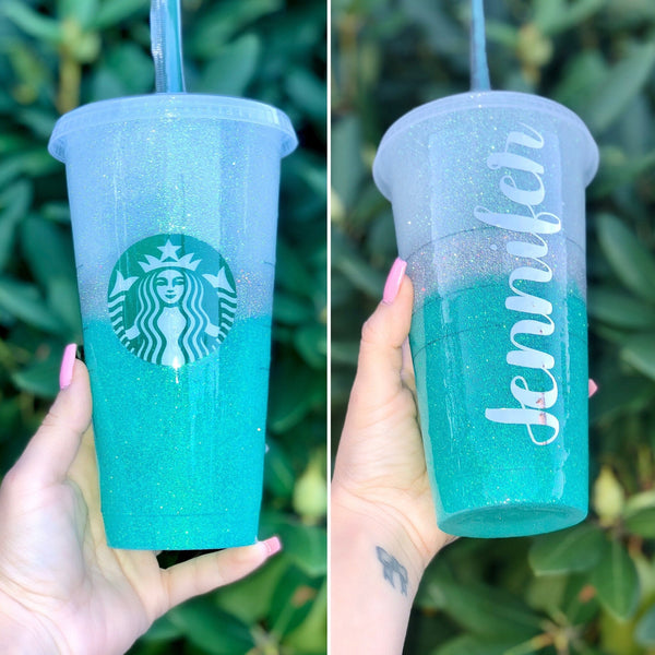 Starbucks Glitter Customized Cup - Green Ombre