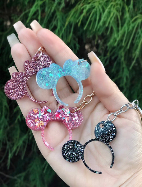 Mickey and Minnie Mouse Ears Glitter Keychain - Glitter keychain