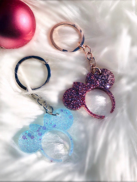 Mickey and Minnie Mouse Ears Glitter Keychain - Glitter keychain