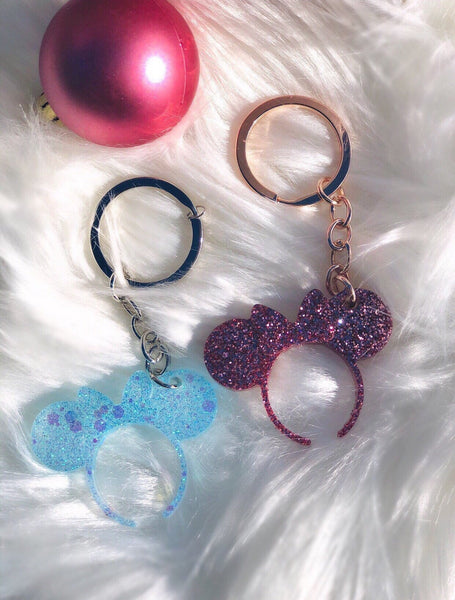 Mickey and Minnie Mouse Ears Glitter Keychain - Glitter keychain