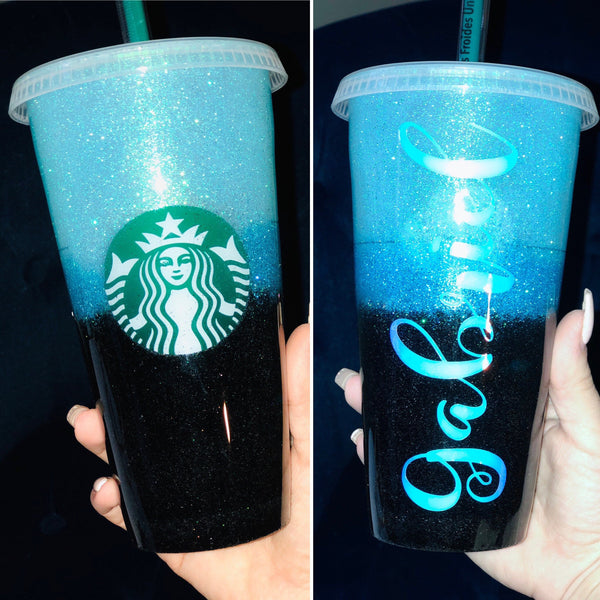 Starbucks Glitter Customized Cup - Black&Blue ombre