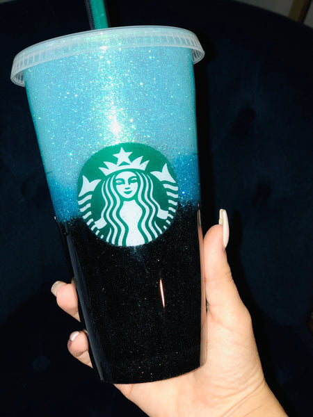 Starbucks Glitter Customized Cup - Black&Blue ombre