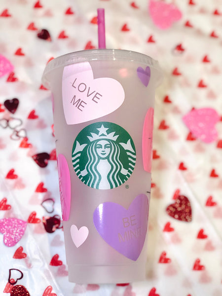 Starbucks Valentines Day Venti Tumbler Cup Conversation Hearts - Customized Starbucks Conversation Hearts- Free Shipping