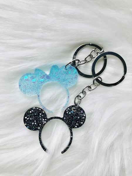 Mickey and Minnie Mouse Ears Glitter Keychain - Glitter keychain