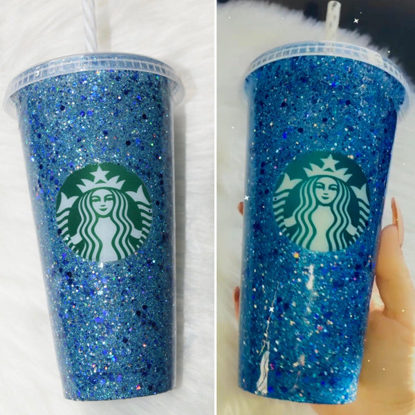 Starbucks Glitter Customized Cup Free Shipping - Custom Blue Glitter cup Free shipping