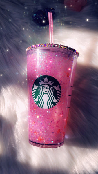 Starbucks Snowglobe Pink drink Pink Tumbler  - Starbucks insulated glitter bling tumbler 24 oz 16 oz Free shipping Tumbler
