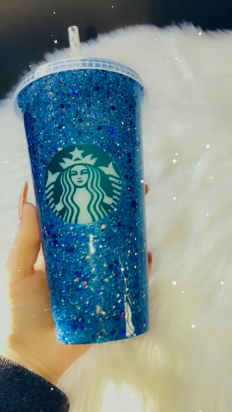 Starbucks Glitter Customized Cup Free Shipping - Custom Blue Glitter cup Free shipping