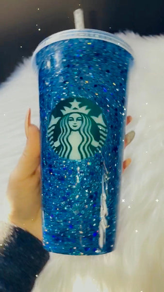 Starbucks Glitter Customized Cup Free Shipping - Custom Blue Glitter cup Free shipping