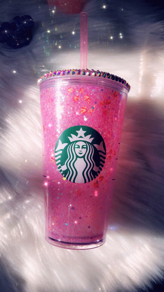 Starbucks Snowglobe Pink drink Pink Tumbler  - Starbucks insulated glitter bling tumbler 24 oz 16 oz Free shipping Tumbler