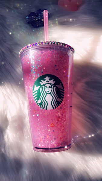 Starbucks Snowglobe Pink drink Pink Tumbler  - Starbucks insulated glitter bling tumbler 24 oz 16 oz Free shipping Tumbler