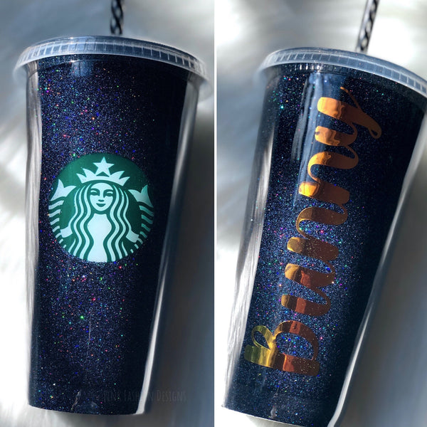 Starbucks Glitter Customized Cup Free shipping- Custom Black Holo Venti Tumbler Cup