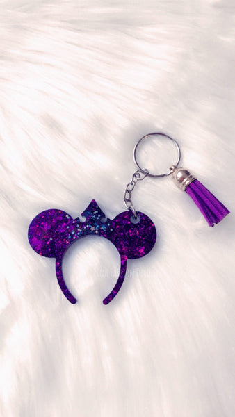 Minnie Glitter Keychain - Glitter keychain Purple minnie inspired - Free shipping glitter keychain tassel