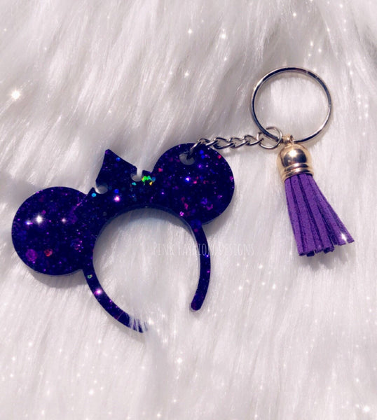 Minnie Glitter Keychain - Glitter keychain Purple minnie inspired - Free shipping glitter keychain tassel