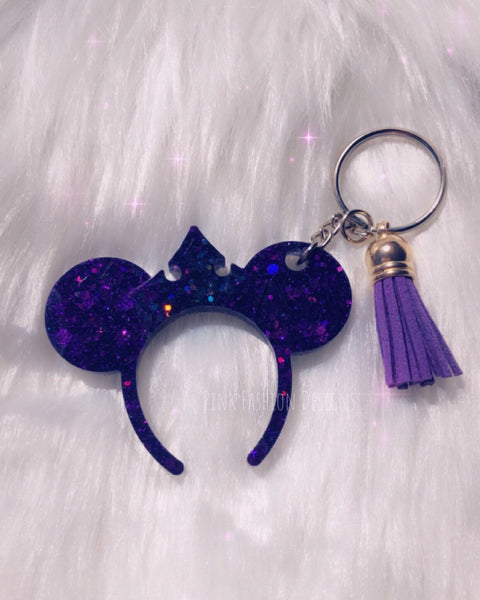 Minnie Glitter Keychain - Glitter keychain Purple minnie inspired - Free shipping glitter keychain tassel