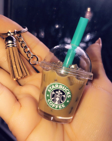 Iced Coffee Starbucks inspired keychain- Iced coffee keychain Free shipping Coffee lover gift keychain with tassel