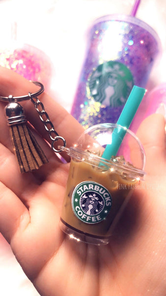 Iced Coffee Starbucks inspired keychain- Iced coffee keychain Free shipping Coffee lover gift keychain with tassel