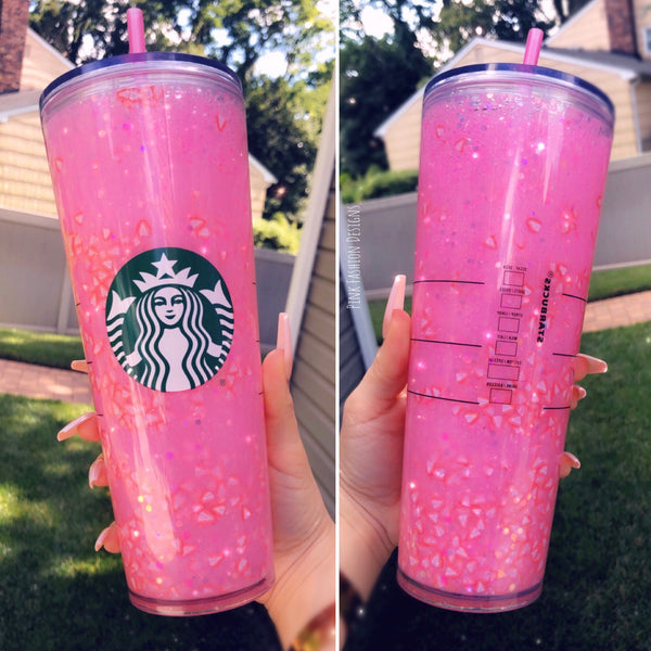 Starbucks Snowglobe New Pink drink Pink Tumbler  - Starbucks insulated glitter bling tumbler  24 oz 16 oz Free shipping Tumbler
